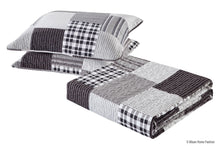 Load image into Gallery viewer, Black and Grey Modern Plaid Bedspread and Pillow Sham Set