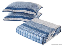 Load image into Gallery viewer, Blue and Gray Modern Plaid Bedspread and Pillow Sham Set | Matching Curtains Available!