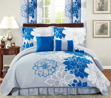 Load image into Gallery viewer, 6pc Printed Reversible Bedspread Set with Dust Ruffle