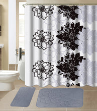 Load image into Gallery viewer, 15-Piece Flower Design Bathroom Set With Matching Shower Curtain