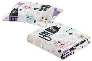 All American Collection Multi-Colored Cat Printed Bedspread Set