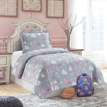 Load image into Gallery viewer, All American Collection Pink-Grey Unicorn Printed Bedspread Set