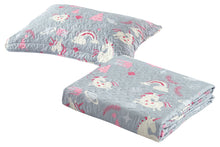 Load image into Gallery viewer, All American Collection Pink-Grey Unicorn Printed Bedspread Set