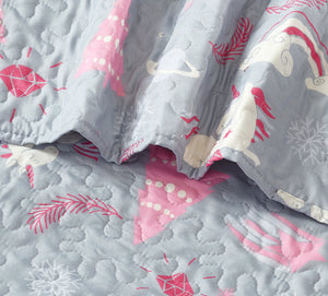 All American Collection Pink-Grey Unicorn Printed Bedspread Set