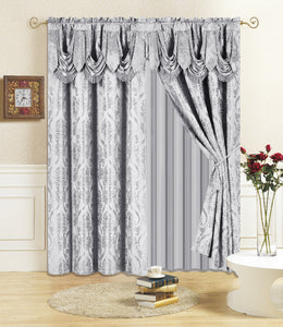 All American Collection New 4 Piece Drape Set with Attached Valance and Sheer with 2 Tie Backs Included