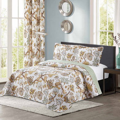 3pc Printed Modern Yellow Floral Bedspread Coverlet