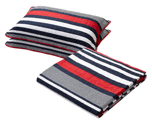 All American Collection Contemporary Red-Navy Striped Bedspread Set